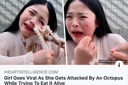 الفيروس التاجي وإعادة تداول فيديو تشويه الأخطبوط لوجه فتاة صينية أثناء محاولتها أكله حيا