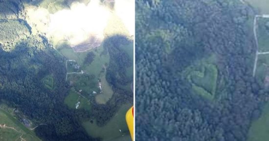 طائرة هليكوبتر أسترالية تكشف في  منطقة غابات أشجار مزروعة على شكل قلب